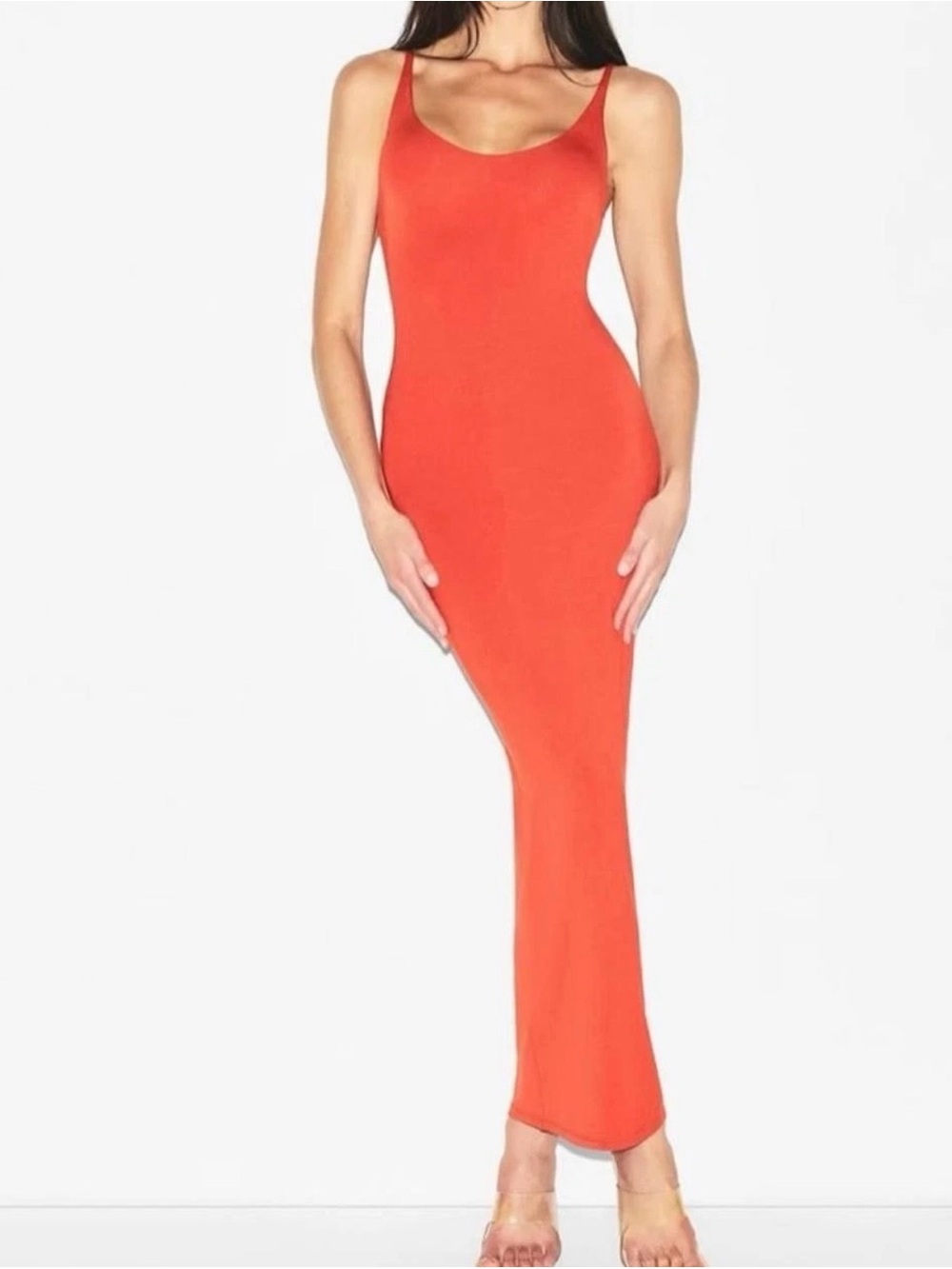 SKIMS Soft Lounge Slip Dress in Fire Orange Terra Maxi Scoop Neck Medium NWOT